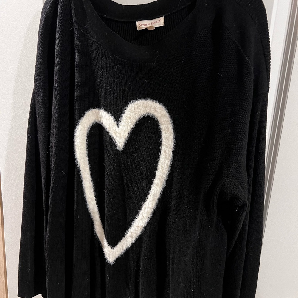 Black Crewneck Sweater with White Heart -